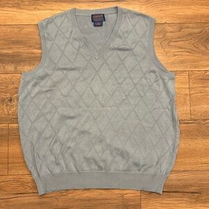 Pendleton Mens Blue Vest Diamond Print V-Neck Mercerized Cotton Size XL